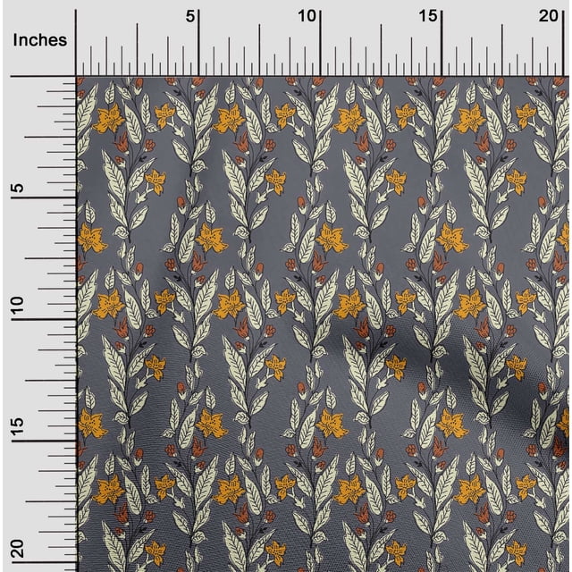 oneOone Silk Tabby Fabric Leaves & Floral Block Decor Fabric Printed BTY 42 Inch Wide