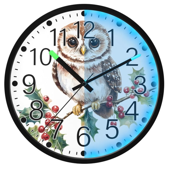 Ryvnso Watercolor Owl 12 Inch Night Light Wall Clock Silent Battery Operated Luminous Clocks