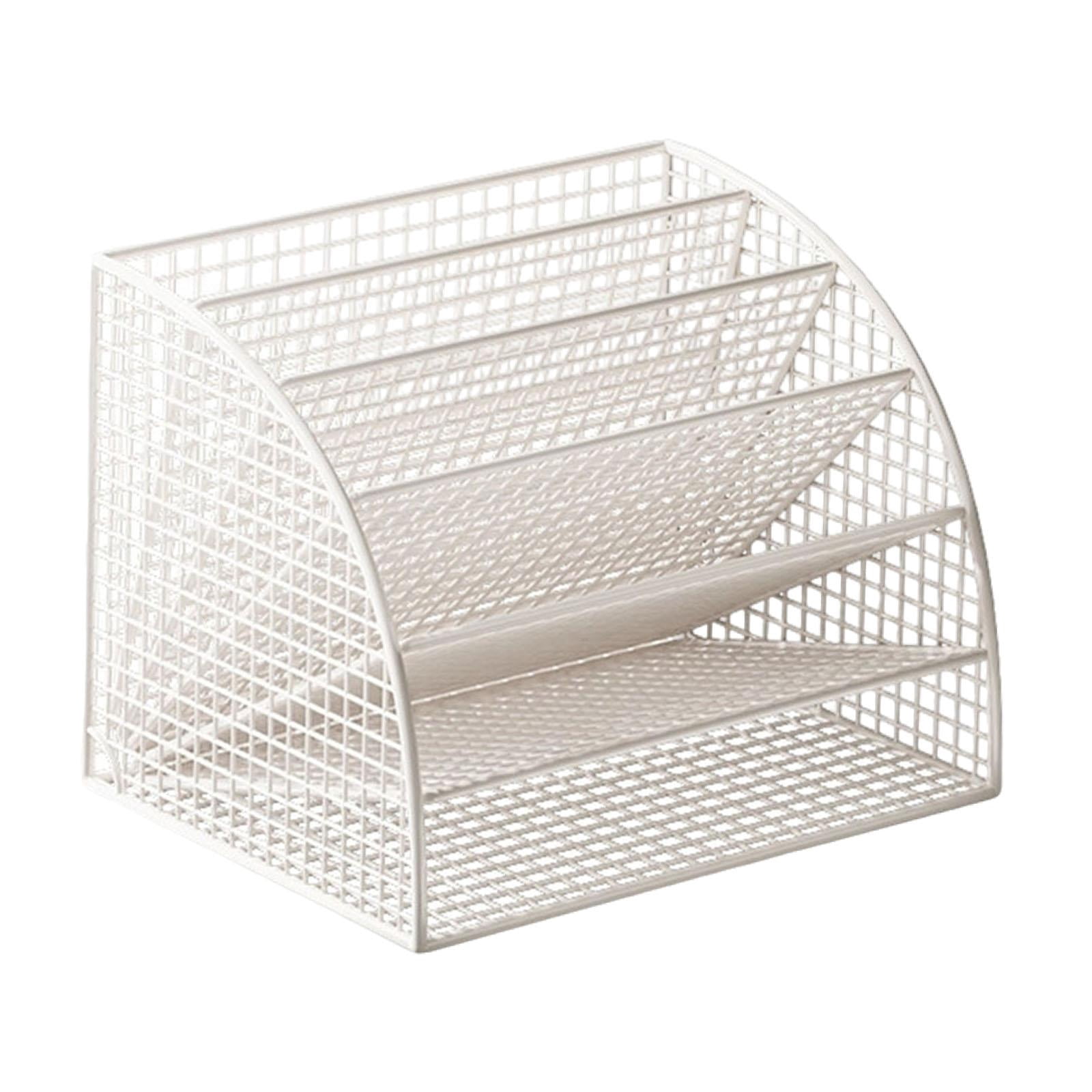 File Organizer Desktop Holder Storage Rack Fan Shaped 6 Compartments for Home Office Desks Organization