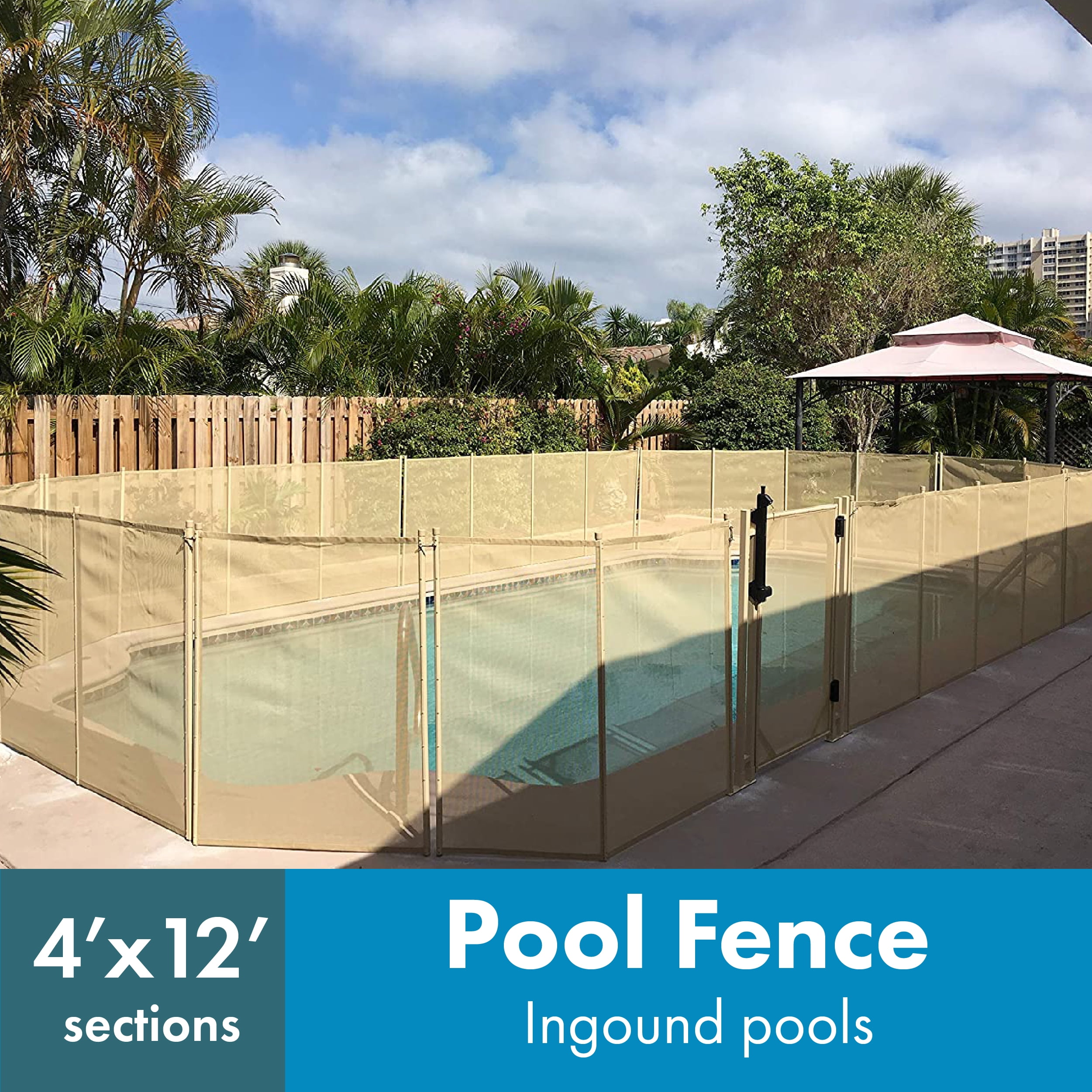 WaterWarden 4’ x 12’ Inground Pool Fence, Beige Removeable Outdoor