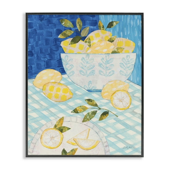 Stupell Industries Patterned Lemons Tablescape Food & Beverage Painting Black Framed Art Print Wall Art, 11 x 14