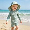 thumbnail image 4 of Ymyiu Infant Swimsuit Boy Baby Boy Rash Guard Swimsuit Long Sleeve Zipper One Piece Swimwear Toddler Bathing Suit Sun Cap 0-3 Months (Green,0-3 Months), 4 of 7