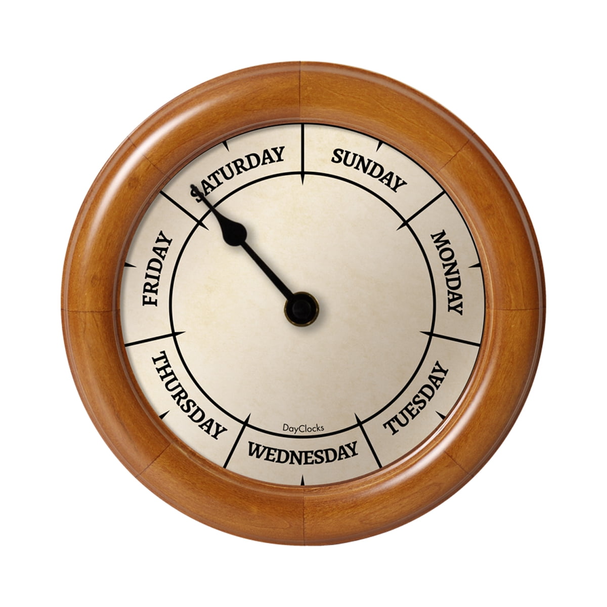 DayClocks Classic DayoftheWeek Wall Clock with New Zealand Pine