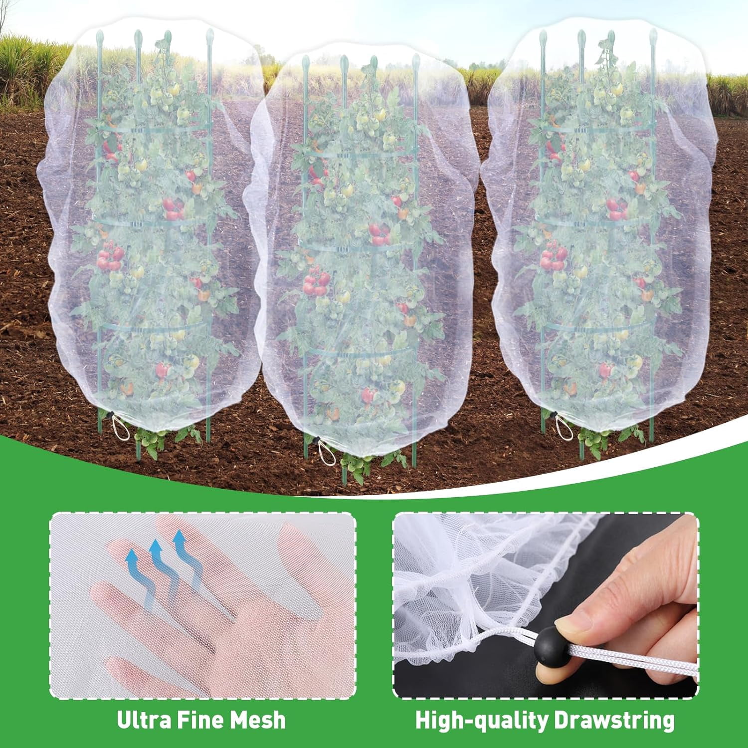 6 Pack Insect Bird Netting Cover - 4x5FT Blueberry Bushes Netting Plant Covers With Drawstring, Fine Mesh Fruit Tree Net for Protecting Lemon Orange Large Plants from Insect