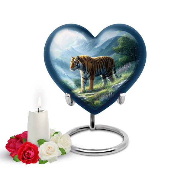 Yatskia Mountain Tiger Small Memorial Urns for Human Ashes Adult Men and Women, Mini Cremation Urn for Adult Ashes, (Heart Pack of 1, 3 Inch)