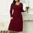thumbnail image 4 of Hot Days, Bold Styles SMihono Ribbed Knit Long Dress for Women Plus Size V Neck Long Sleeve Sleep Dress Ladies Sleepwear Soft Comfy Nightgowns Wine XXXL, 4 of 8