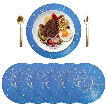 

Round Placemats Plate Mats 15 Inch Non-Slip Heat Resistant Washable PVC Set Table Decoration for Kitchen Dining White Love Lines