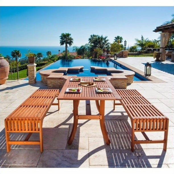 Malibu Outdoor 3piece Wood Patio Dining Set with Curvy Leg Table