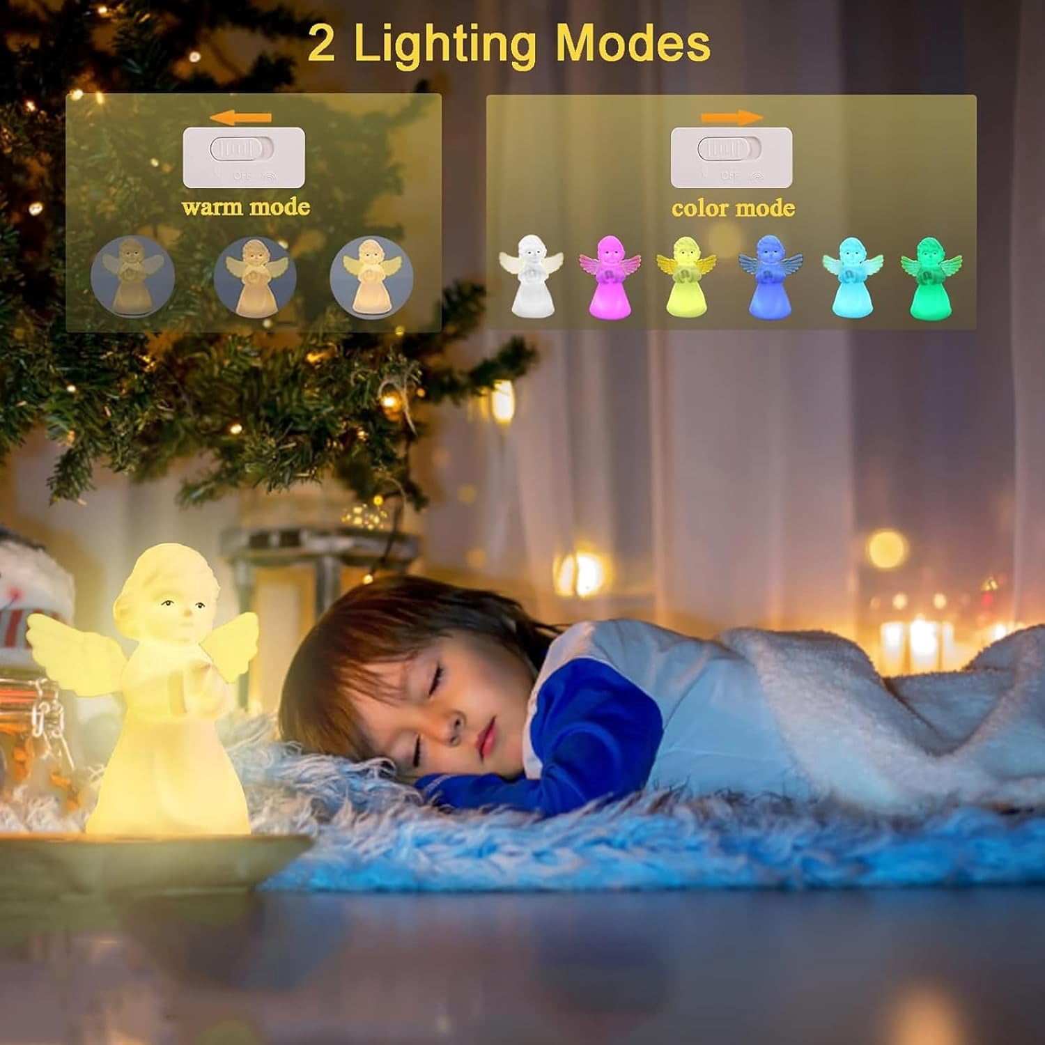 Night Light for Kids, Multi-Color Angel Silicone Lamp with Tap Control, Rechargeable LED Beside Night Lights, Dimmable Cute Nursery Night Light Gift for Boys Girls Baby Toddlers Teen