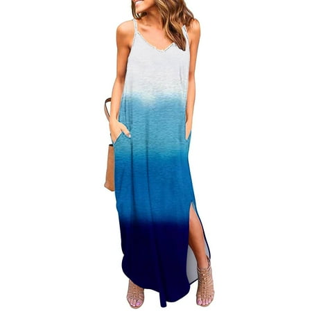 

Leesechin Deals Womens Skirts Maxi Dresses Off Shoulder Loose V-Neck Printing Dresses Summer Sleeveless Pullover Dress on Clearance