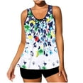 thumbnail image 1 of Split Swimsuit for Women, V-Neck Sleeveless Tankini with Chest Pad, Polyester-Spandex Blend, Conservative Coverage, Regular Length, Printed Design, 1 of 5