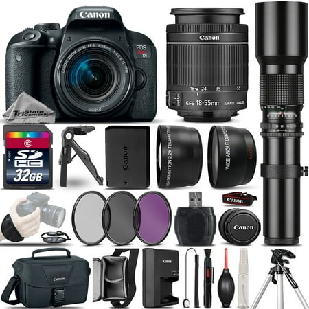 Canon EOS Rebel T7i DSLR Camera 800D + 18-55mm IS + 500mm 4 Lens Kit - 32GB