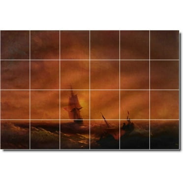 Ceramic Tile Mural-Ivan Aivazovsky Waterfront Painting 244. 25.5" w x 17" h using (24) 4.25 x 4.25 ceramic tiles