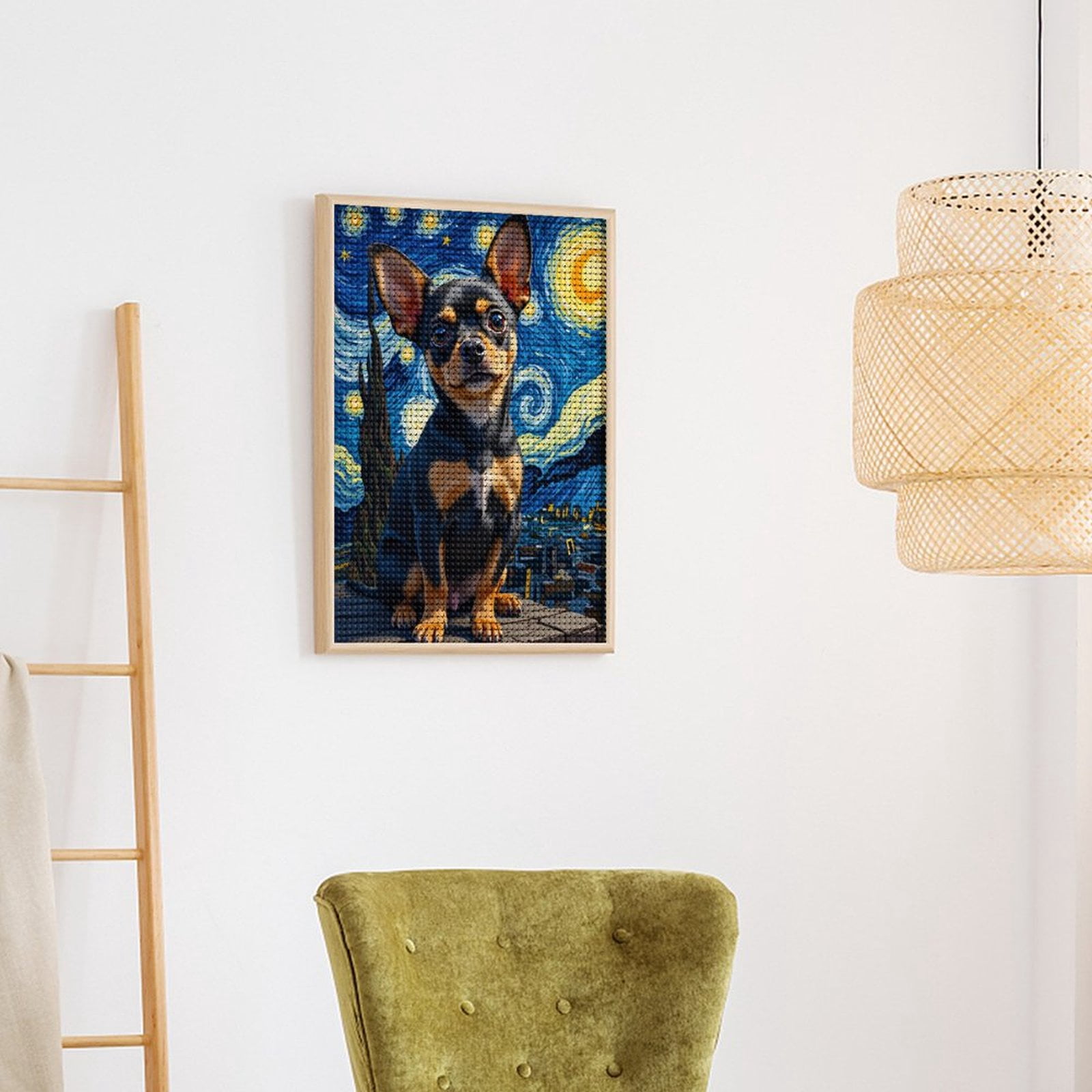 Diamond Art Kits for Adults - Miniature Dog Starry Night Fusion 5d Diamond Painting for Adults, Diamond Art for Adults Beginners, Frameless Diamond Painting Kits for Adults for Home Wall Decor