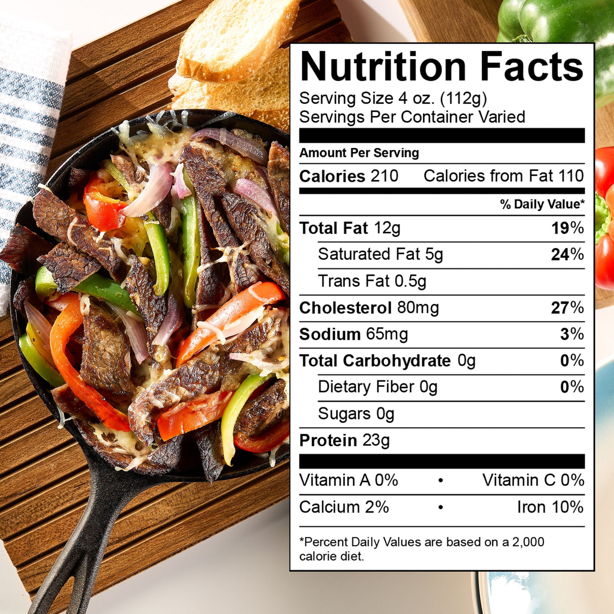 Thin Sliced Bottom Round Beef Steak, 8 per Tray, Fresh, 0.34 - 2.1 lb