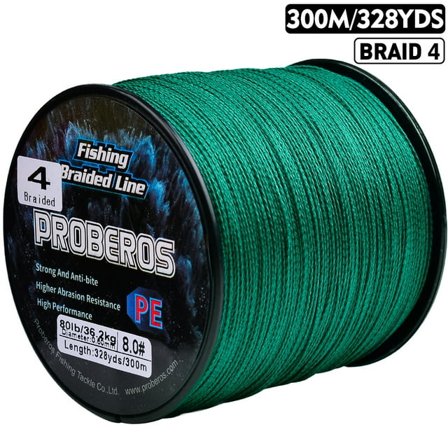 PROBEROS New 300M PE Braided Fishing Line Multicolor Multifilament Super Strong Fishing Line 6LB-80LB Applicable to Main Line Green 0.26mm-30lb