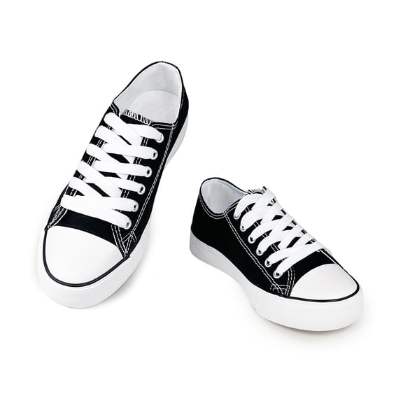 Women's Low‑Top Canvas Tennis Sneakers, Lace‑Up Casual Walking Flat Shoes, Black 8