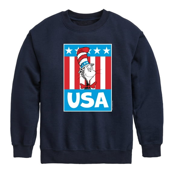 Dr. Seuss - Cat In The Hat USA - Toddler And Youth Crewneck Fleece Sweatshirt