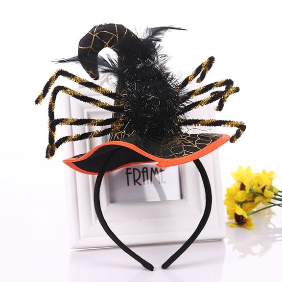 Hot Sales Under $4 CNJKEHIUV Spider Mini Witch Hat Headband, Halloween Spider Witch Headpiece, Masquerade Costume Headband Accessory for Party Dress Up Black