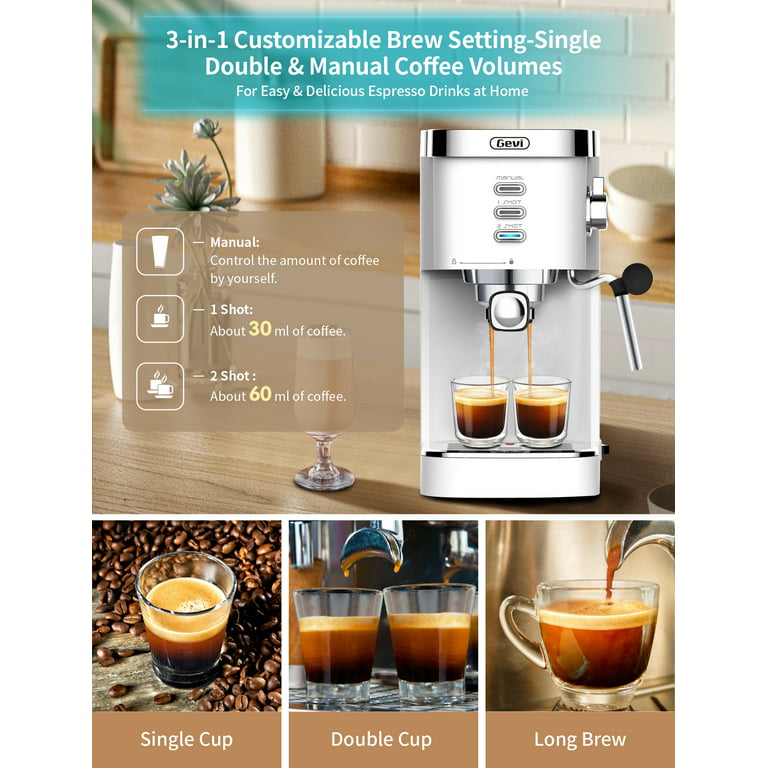 Aja økologisk nøjagtigt Gevi Espresso Machines 20 Bar Automatic Coffee Machine Cappuccino Coffee  Maker with Milk Frother Wand, 40.58 oz - Walmart.com