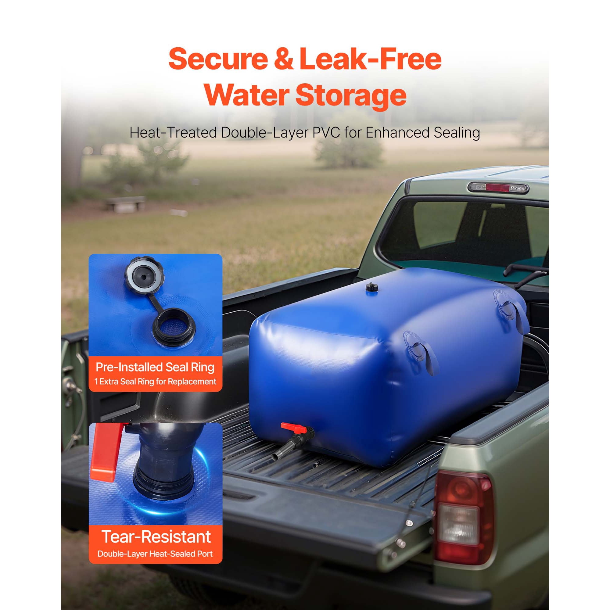KFFKFF 63.4 Gallon Portable Water Storage Bladder, Collapsible PVC Water Container, Durable and Leak-Resistant Tank for Emergency, RV, Truck, and Outdoor Applications