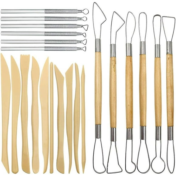 Pottery Clay Sculpting Tools, 22pcs Heilwiy Wooden Handle Pottery Carving Tools & Metal & Plastic Gift