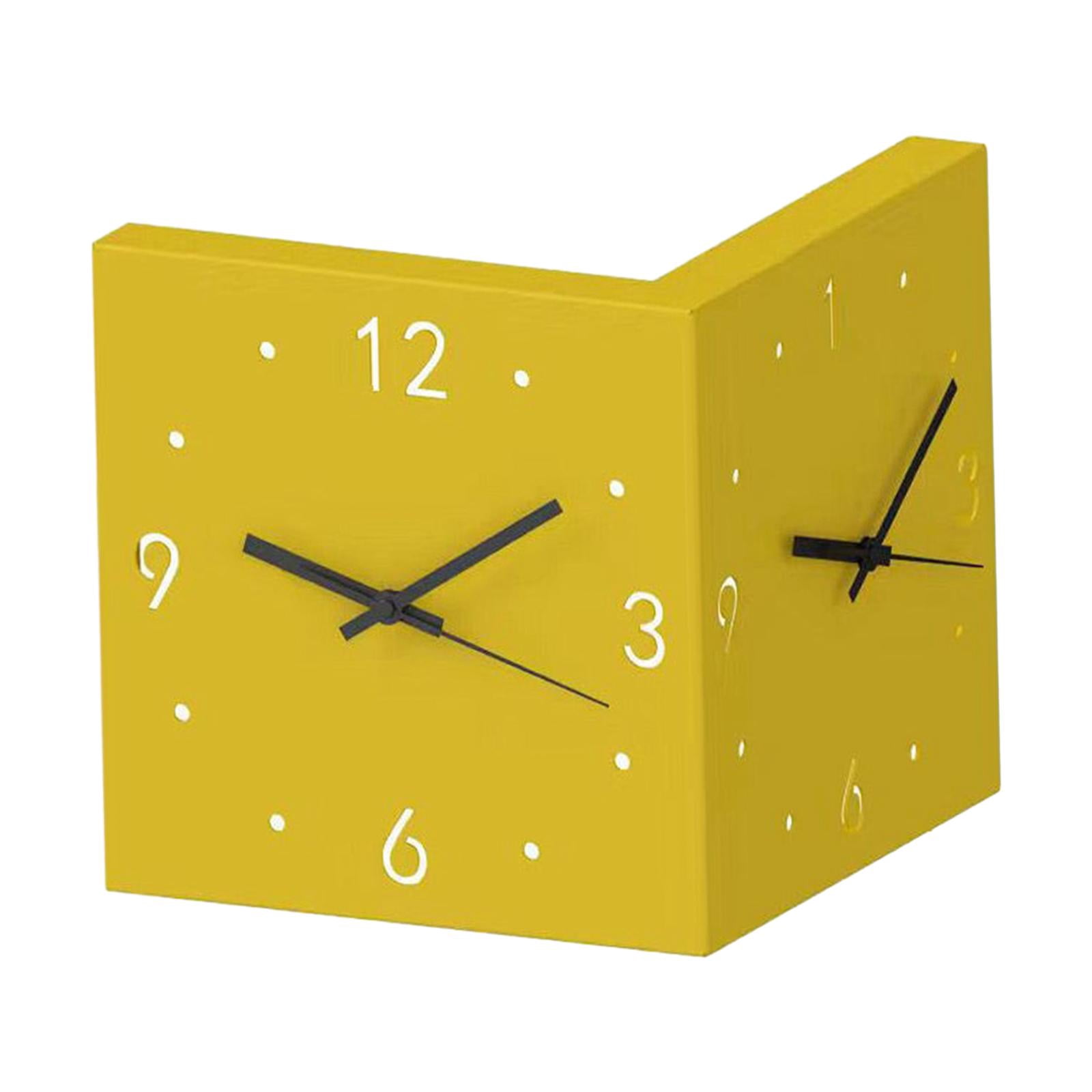 Double Sided Wall Clock, Wall Hanging Clocks, Minimalist Double Faced Clocks Night Light, Square Lighted Corner Clock for Hallway Study Room Yellow