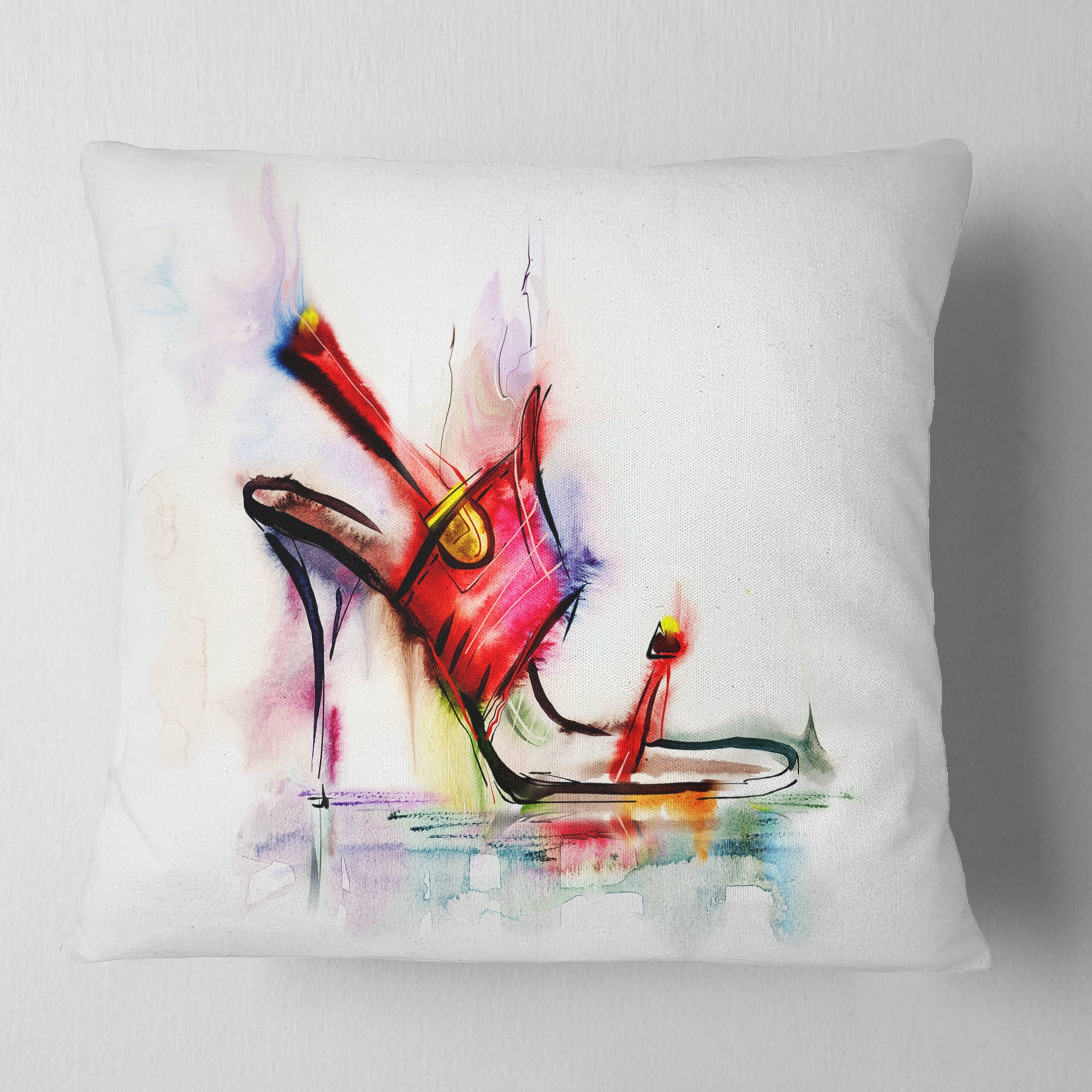 Designart Red High Heel Shoe - Abstract Throw Pillow - 16x16