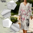 thumbnail image 5 of COEQINE Women's Midi Dress 3/4 Sleeve Wrap V-Neck Oriental Casual Sundress, Loose Fit Linen-Like Calf Length Tunic Dress for Women, Machine Washable, Size S, Ink Cat Peach Blossom, 5 of 6