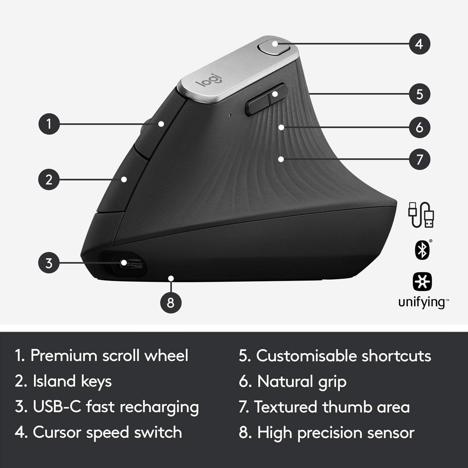 Restored Logitech MX Vertical Wireless Mouse â Ergonomic Design (Refurbished)