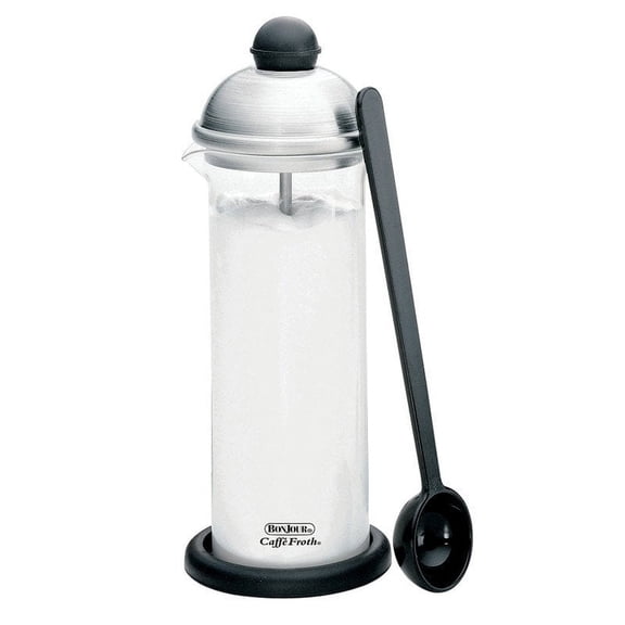 BonJour Coffee 3 piece Glass and Stainless Steel Manual Milk Frother Set