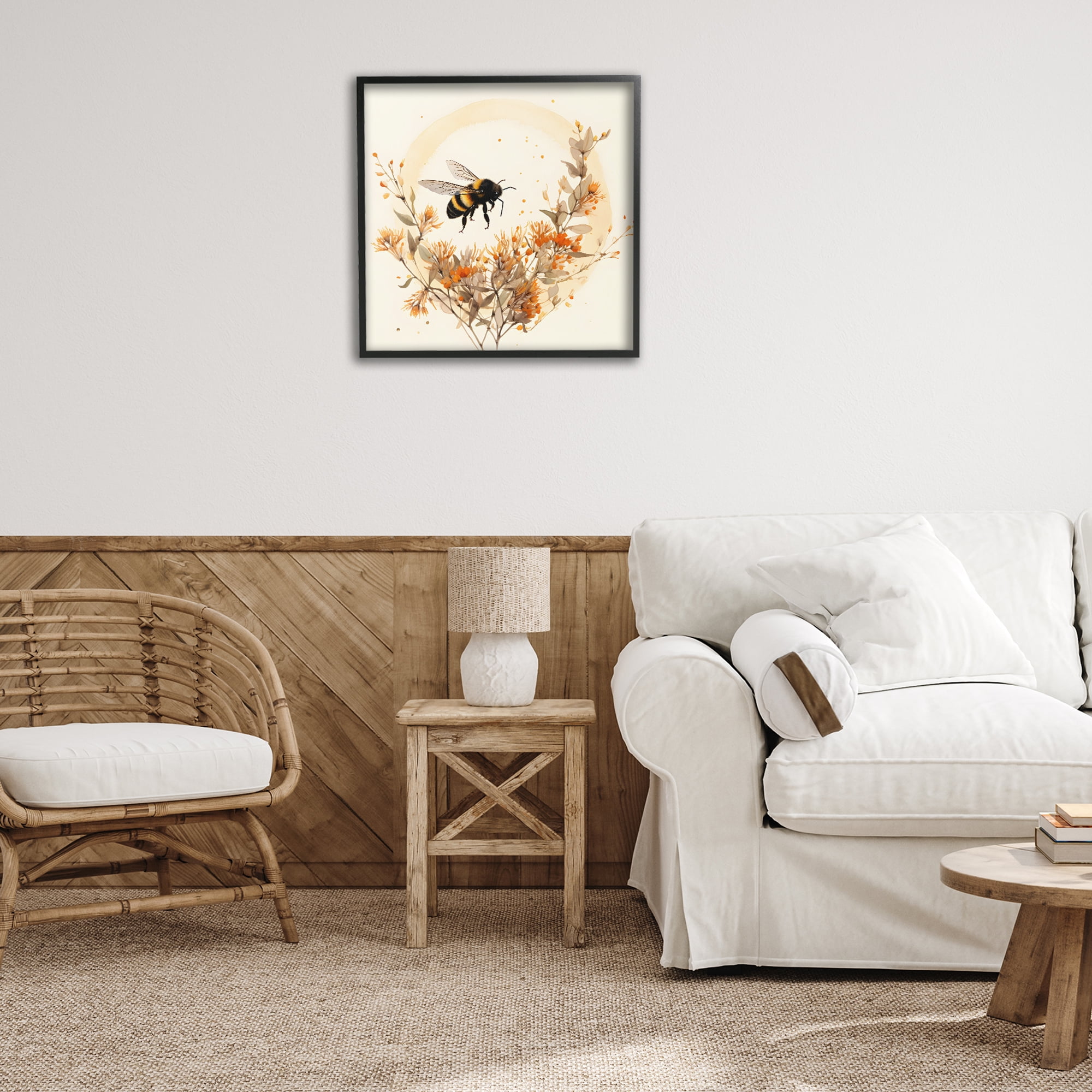 Stupell Industries Bee Florals View Animals & Insects Painting Black Framed Art Print Wall Art, 24 x 24