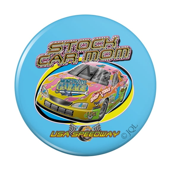 Stock Car Racing Mom USA Speedway Garage Kitchen Refrigerator Locker Button Magnet