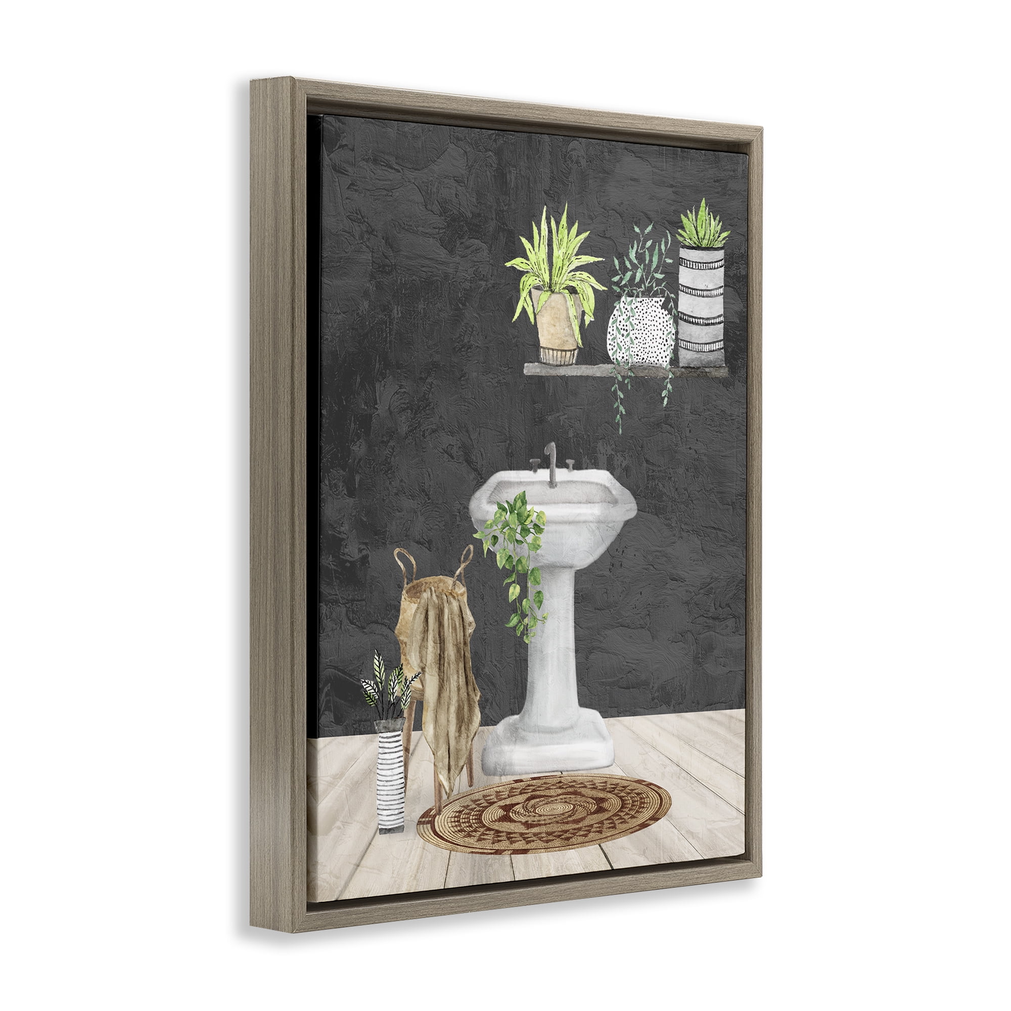 Stupell Industries Relaxing Bathroom Scene Bath & Laundry Painting Brown Floater Framed Canvas Art Print Wall Art, 25 x 31