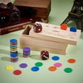 thumbnail image 4 of Wooden Coin Drop Game Set Including 2 Dice 100 Acrylic Tokens 6 Slot Pine Holder Skill-Based Penny Toss Game for Family Parties, 4 of 5