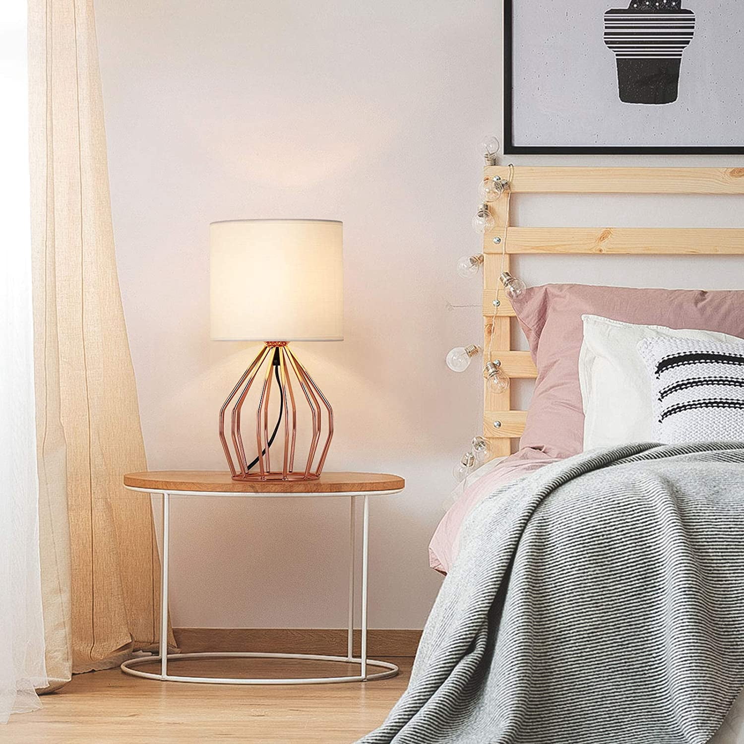 Oumilen Rosegold 2 Pack Table Lamps Hollow Base with Linen Shade