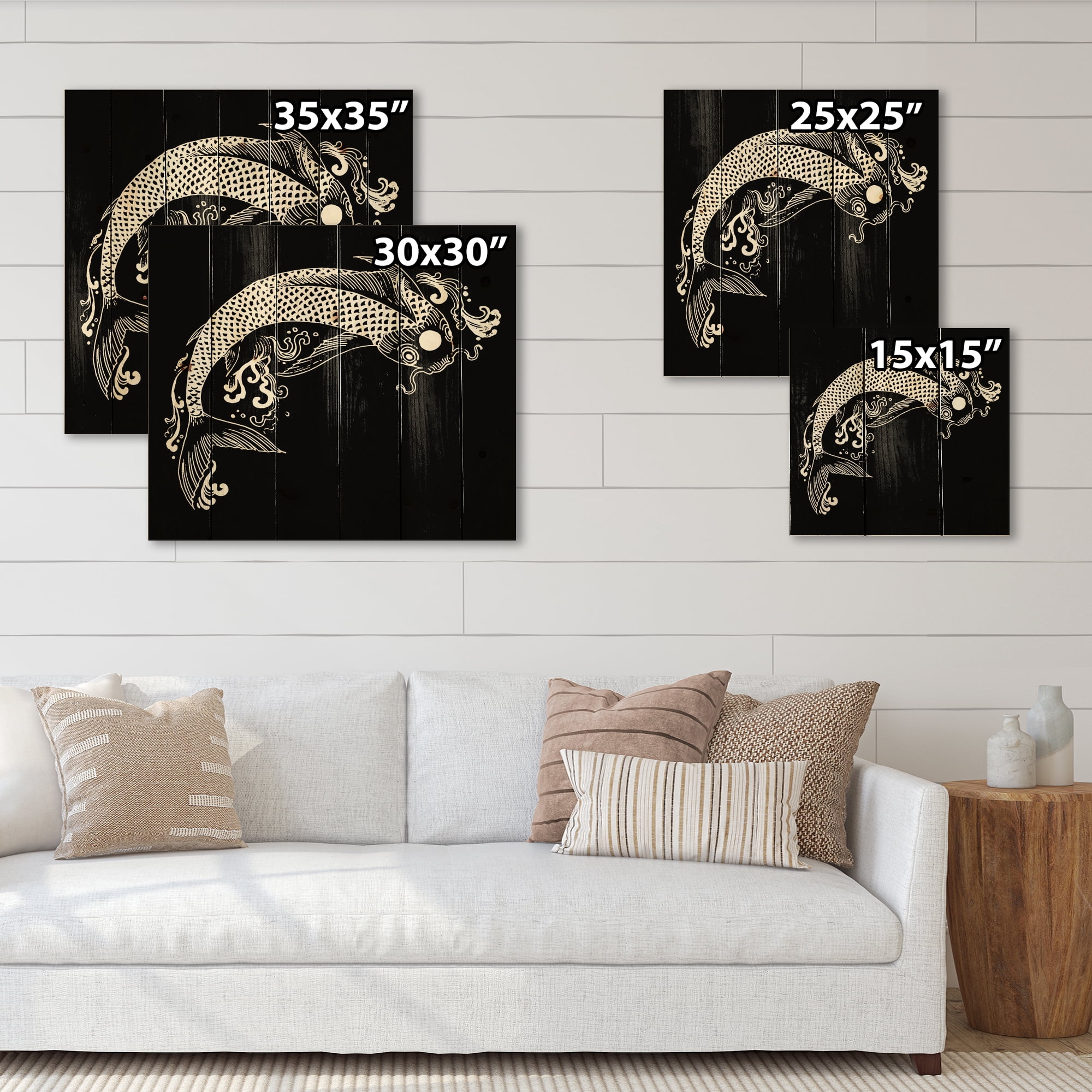 Designart 'Chinoiserie With Koi Fish I' Traditional Print on Natural Pine Wood