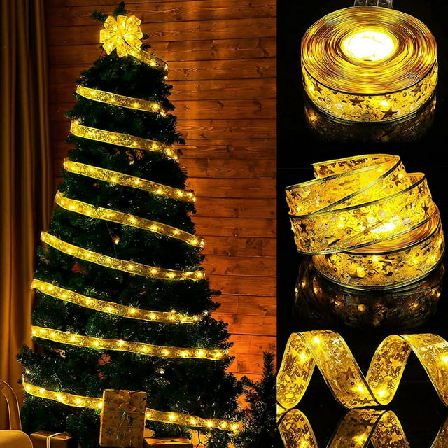 maskred Transform Christmas Ring Light In Gorgeous Colors Brilliant Lighting Led Light White/Silver Ribbon 10m+100 lights 1Set