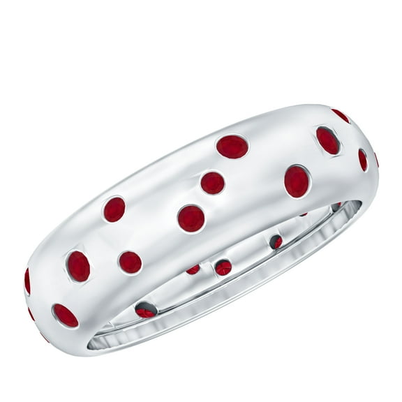 Rosec Jewels 1/2 CT Ruby Unisex Scatter Band Ring in Gypsy Setting, 925 Sterling Silver, US 4.00