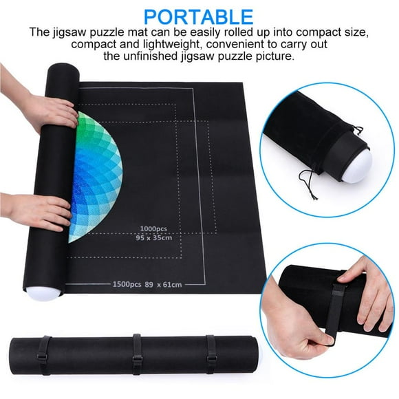 Maoww Puzzles Roll Mat Game Storage Accessory Keep Tidy Felt Printing Jigsaw Blanket Up To 1500 Pieces with Storage Bag Travel Home black black