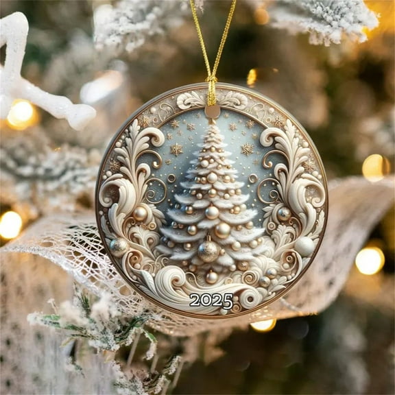 YIKA Christmas Decoration House Decoration Christmas Acrylic Pendant Concave Textured Round Pendant Decoration Living Room And Tree Wall Art Decor