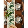 thumbnail image 2 of Green Botanical Table Runner Cotton Linen 108 Inch Holiday Dresser Scarves, Tropical Leaves Rustic Farmhouse Tablerunner for Kitchen Coffee Dining Bedroom Living Room Dinner Scarf Décor 13''x108'', 2 of 9