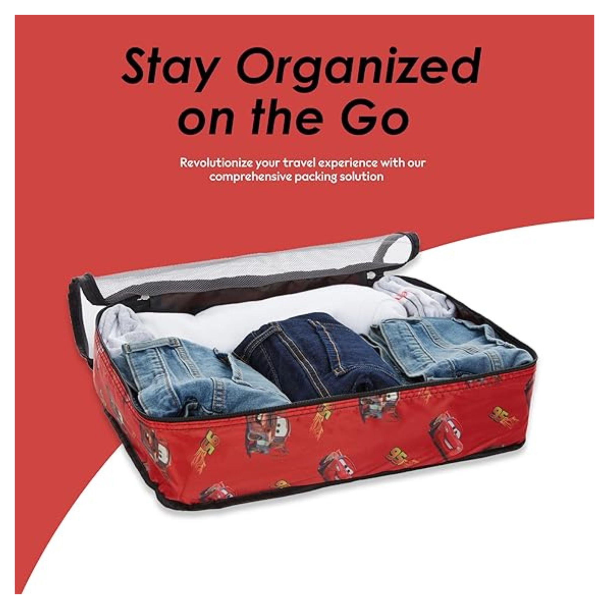 Disney Men’s Cars Lightning McQueen Packing Cubes, 5 Piece Set Travel Organizer for Kids and Adult Red