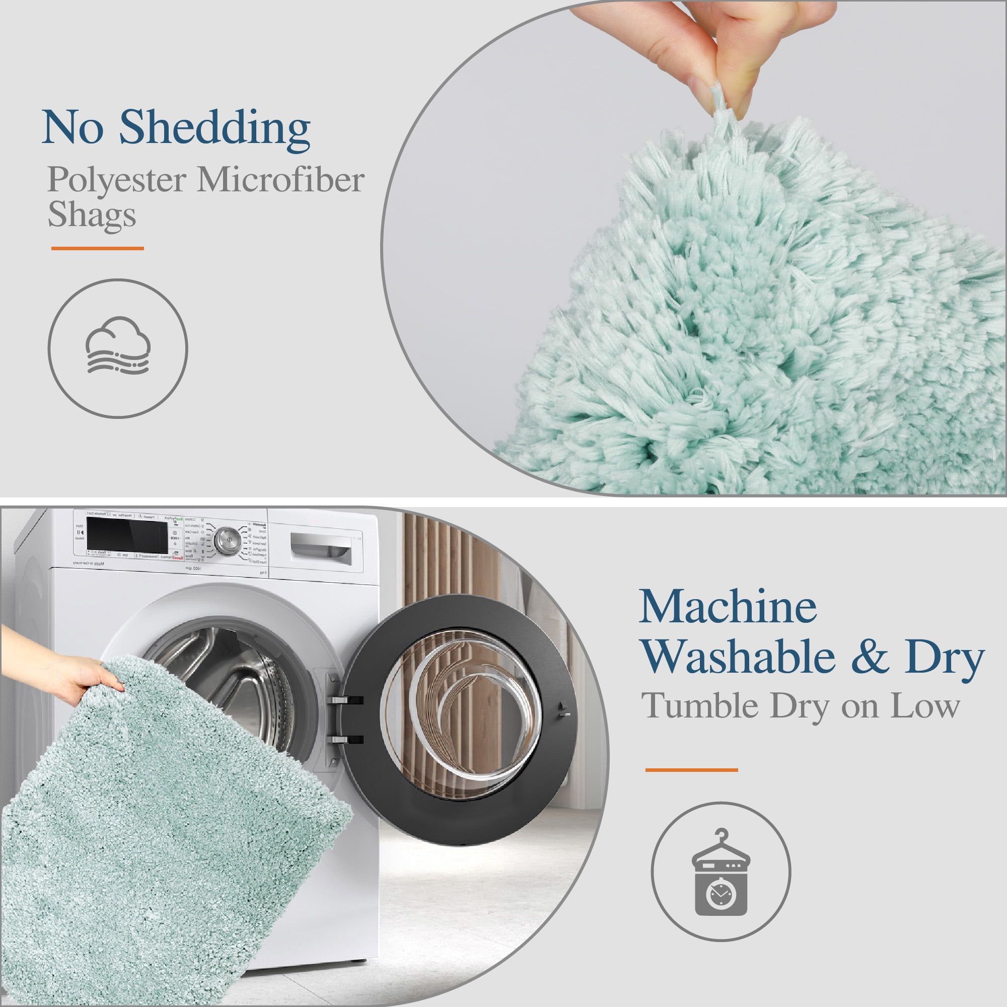 Walensee Shag Bath Rug, Non Slip Bath Mat for Bathroom, 16"x24", Aqua, Machine Wash