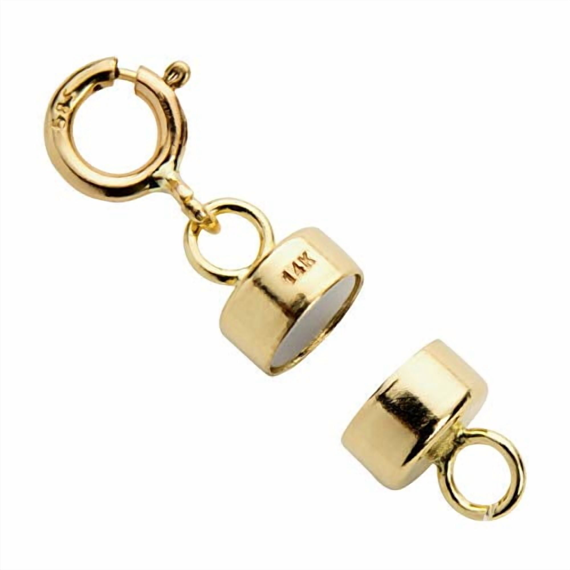 14K Yellow Gold Magnetic Clasp Converter Round with Spring Ring | 15.8 mm x 4.5 mm | for Small Necklace or Bracelet | 1 Clasp