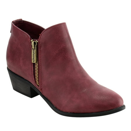 IC63 Women's Basic Side Zipper Chunk Heel Almond Toe Ankle Bootie IC63 Women's Basic Side Zipper Chunk Heel Almond Toe Ankle Bootie