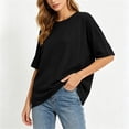 thumbnail image 4 of HOMBOM Womens Shirts Short Sleeve Pullover Black Summer Solid Color Crew Neck Loose T Shirts for Young Women, 4 of 6