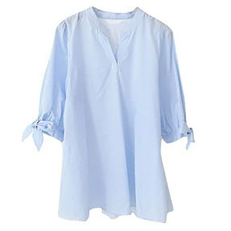 

Pianpianzi Deep V Neck Sweater Women Mock Turtleneck Bodysuit Women Scrub Top Women Tops Stripe Bow Shirt V-Neck Half Sleeve Blouse