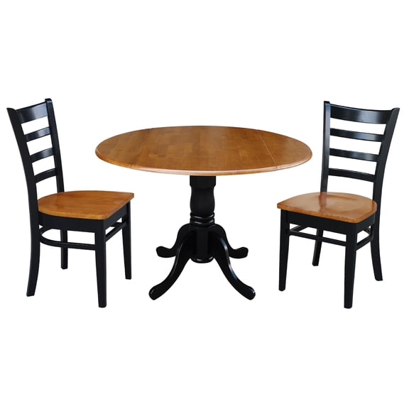 International Concepts Solid Wood 3-Piece Dining Set with 42 in. Dual Drop Leaf Dining Table and 2 Ladder Back Chairs in Black/Cherry