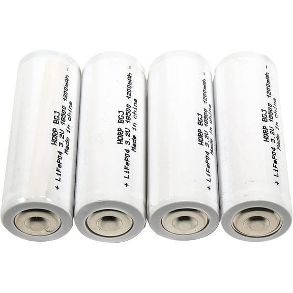 HQRP Battery 4-Pack 1200mAh IFR-18500 18500 3.2v LiFePO4 Lithium Phosphate compatible with Solar Garden Landscape Patio Light Spotlight Rechargeable Button Top without PCB 52mm